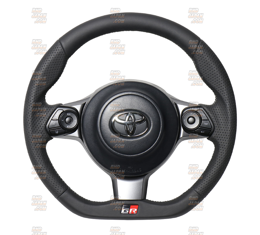 Real Original Series Steering Wheel D-Shape All Leather Silver X Black Eurostitch Emblem Type - Aqua C-HR Harrier Mark X Noah Prius Vitz Voxy ZC6 ZD8 ZN6 ZN8 GR Sport GRMN